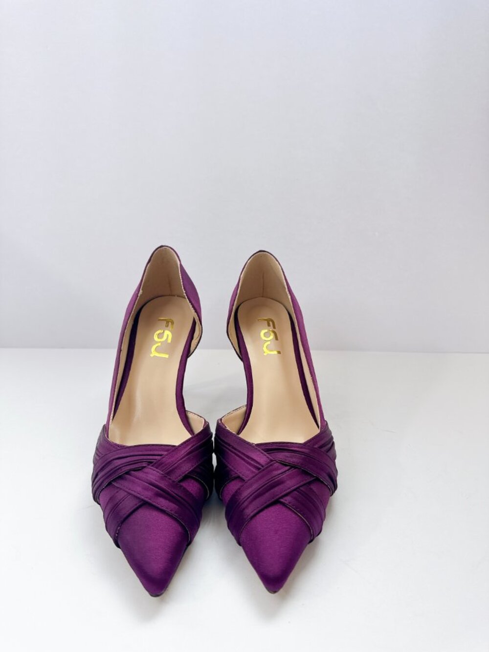 Size 8 Purple Satin D’Orsay Pumps | Pointed Toe Kitten Heels Elegant Evening FSJ